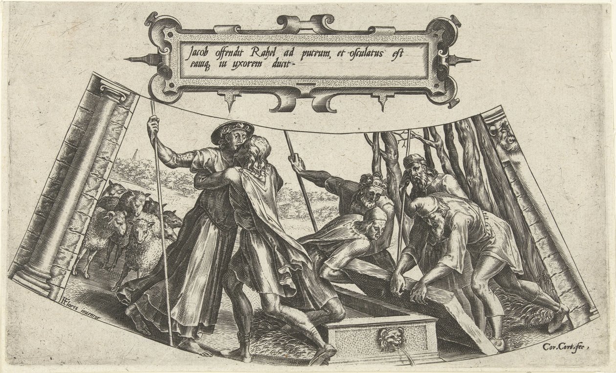 Setkání Jákoba a Ráchel u Studny The History of Jacob (název série) od Cornelis Cort