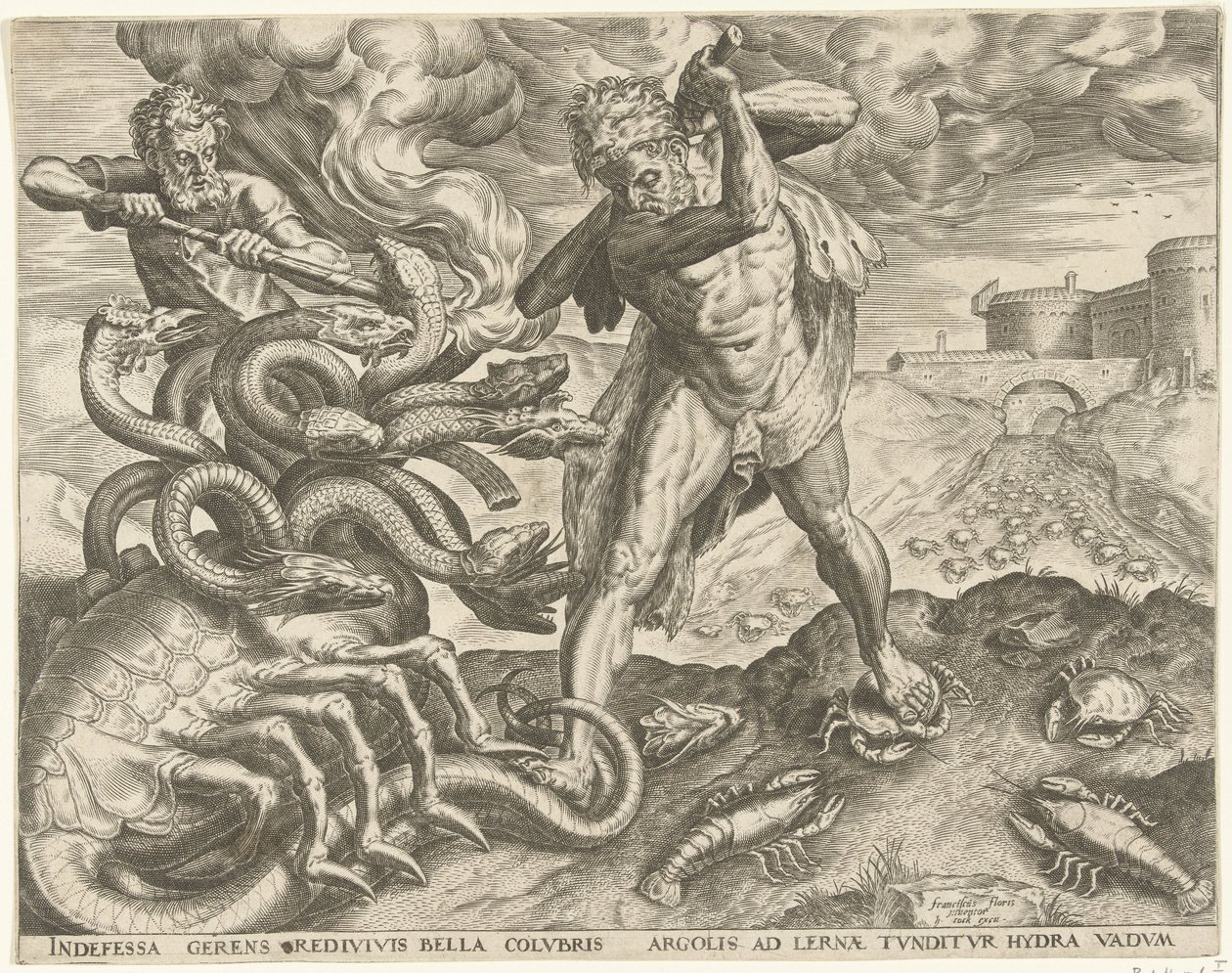 Herkules dobývá hydru Lerny Labors of Hercules (název série) od Cornelis Cort