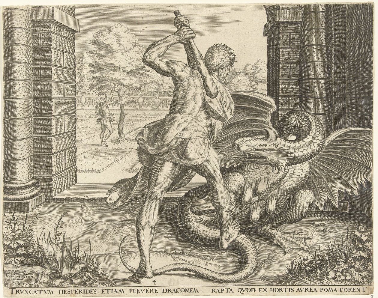 Herkules krade zlatá jablka Hesperidek Labors of Hercules (název série) od Cornelis Cort