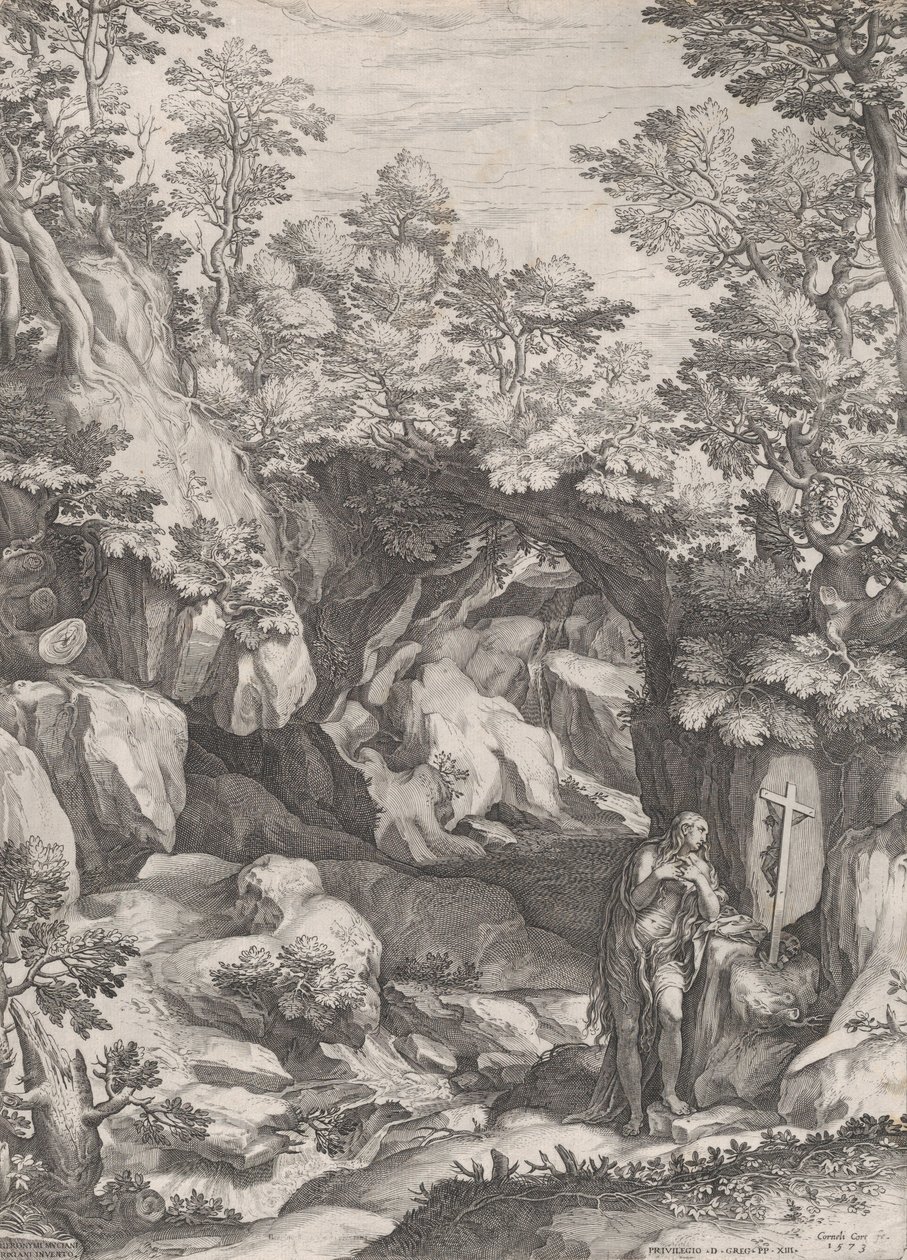 Marie Magdalská kající se na poušti, 1573. od Cornelis Cort