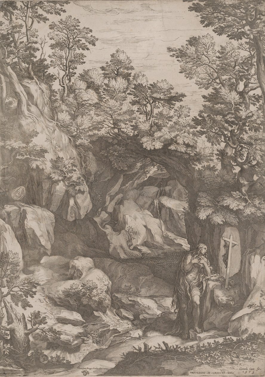 Marie Magdalská kající se na poušti, 1573. od Cornelis Cort