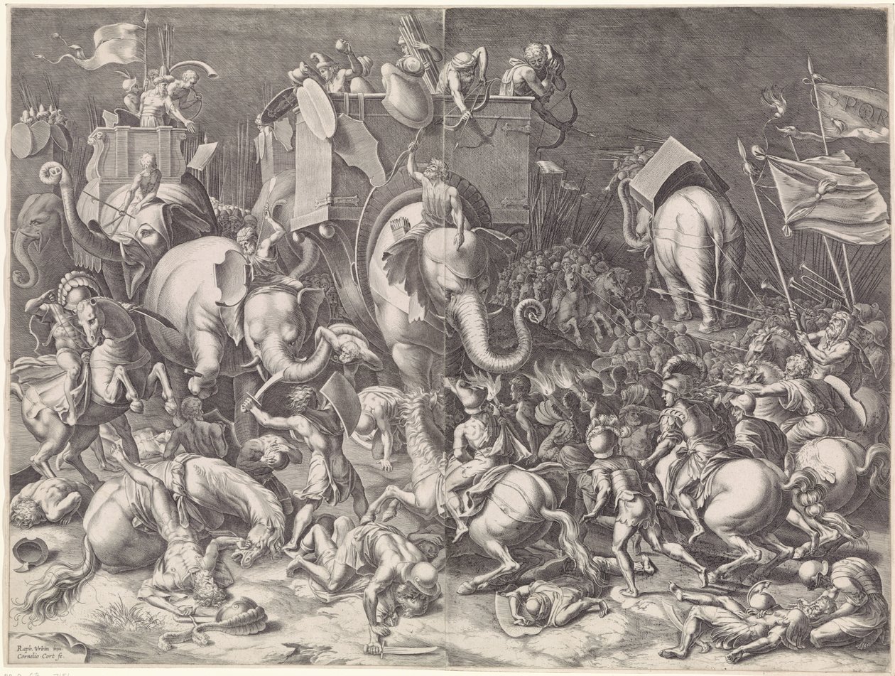 Bitva o Zama mezi Scipio a Hannibal, v noci od Cornelis Cort