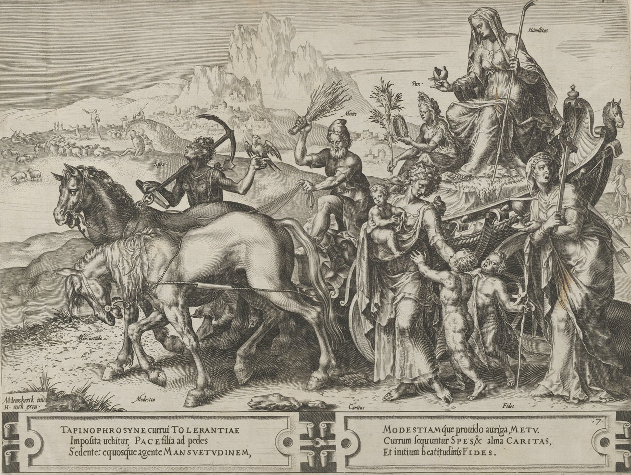 Triumf pokory, z Cyklu proměn lidských záležitostí, deska 7, 1564. od Cornelis Cort