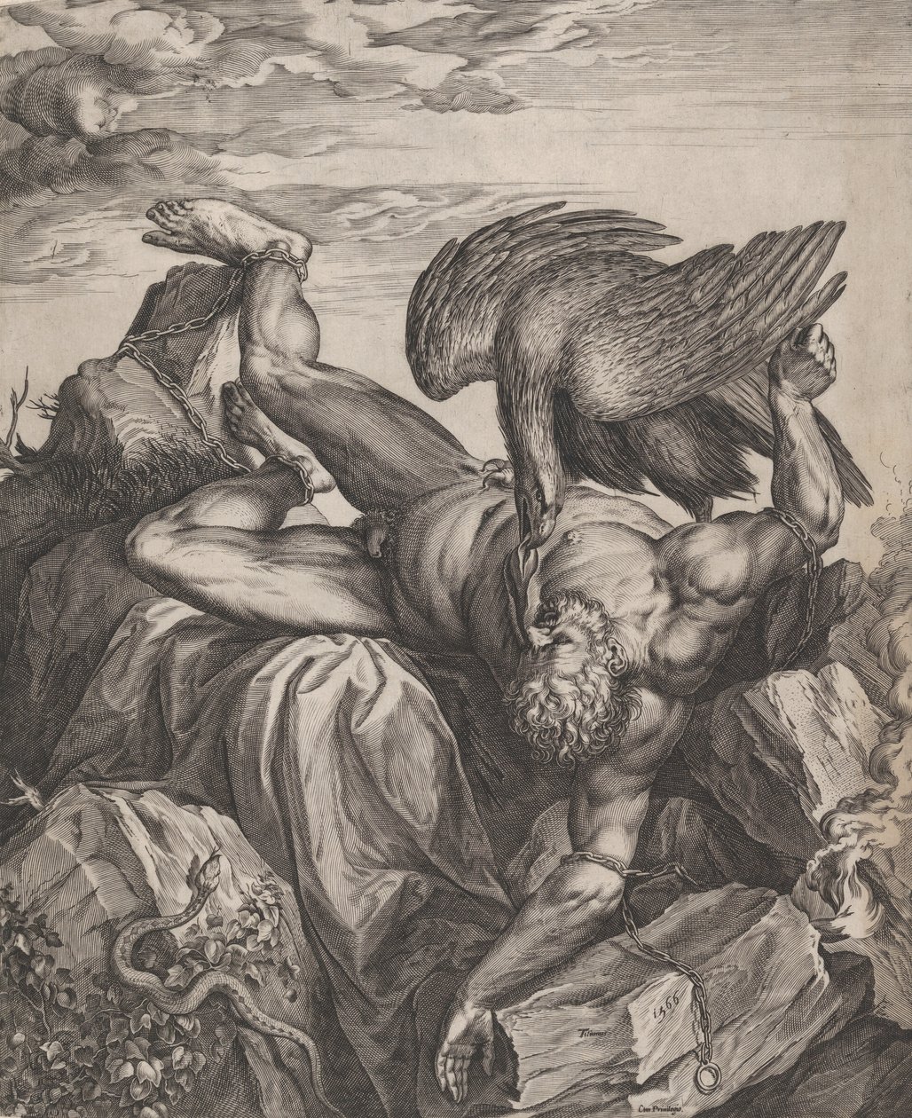 Tityus potrestán v pekle, 1566. od Cornelis Cort