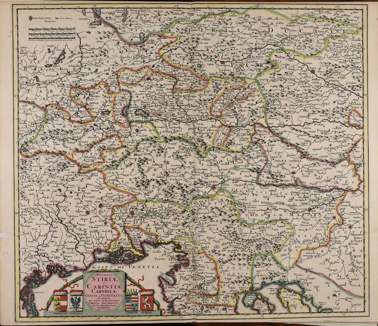 Ducatus Stiriae et Carintiae Carniolae Cilleiae que comitatus nova tabula que et pars est meridionalior circuli Austriaci od Cornelis Danckerts