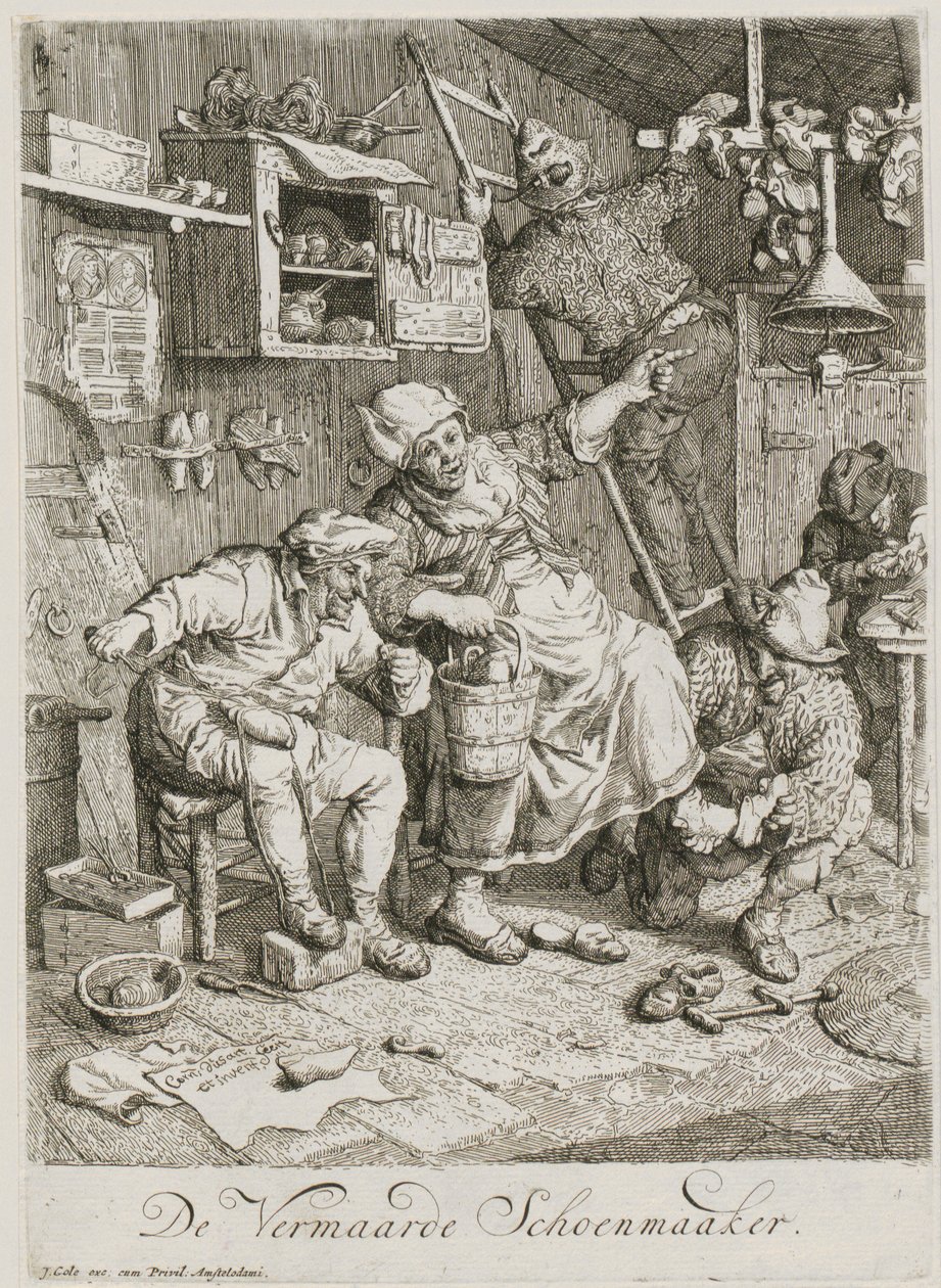 Slavný švec, list 3 ze série tří žánrových výjevů od Cornelis Dusart