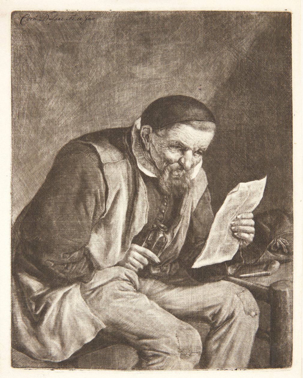 Sedící rolník čtoucí dopis od Cornelis Dusart