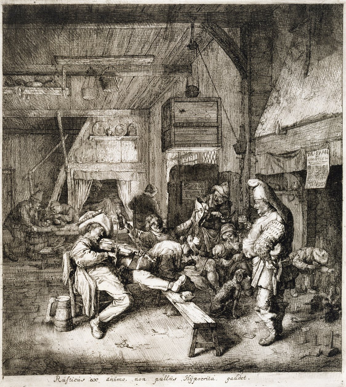 Houslista sedící v hostinci od Cornelis Dusart