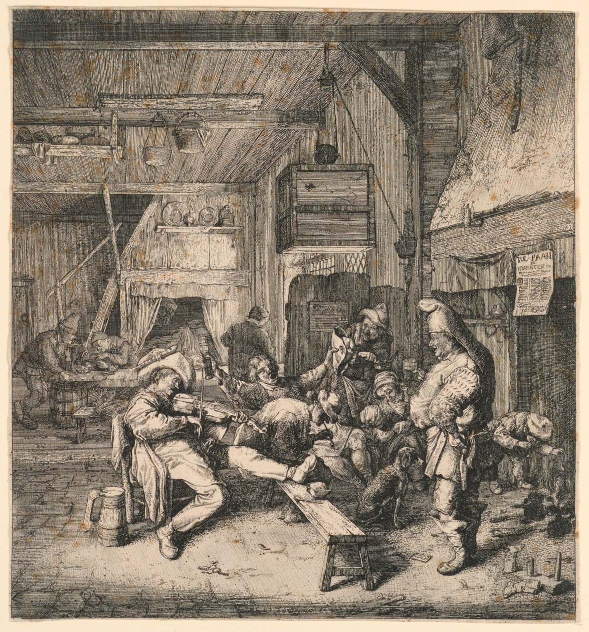 Houslista sedí v hostinci od Cornelis Dusart