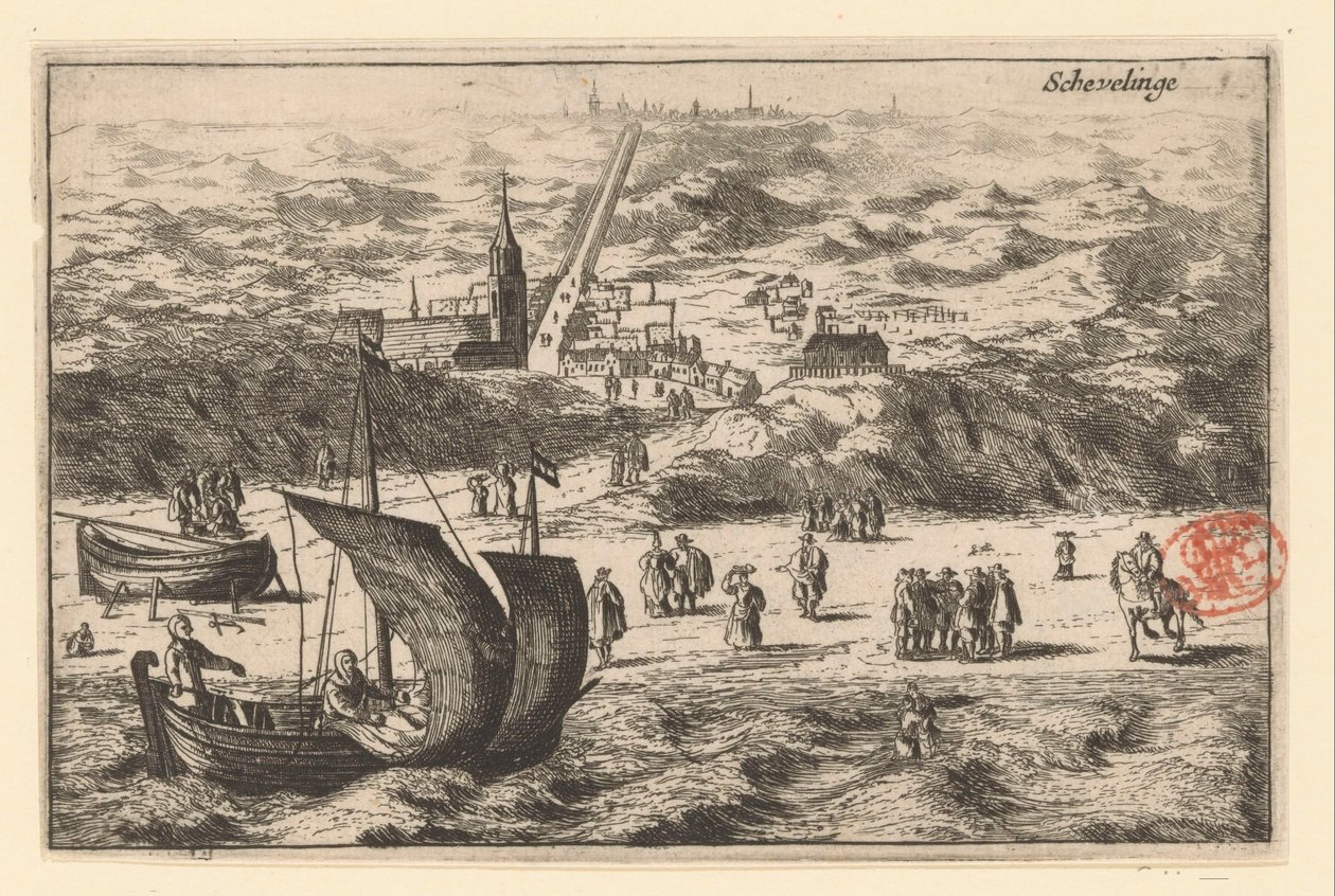 Pohled na Scheveningen od moře Schevelinge (název na objektu) od Cornelis Elandts