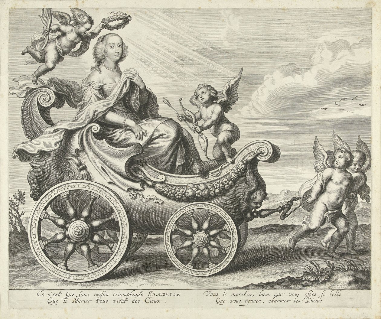 Clara Isabella de Ligne-Arenberg (?) v triumfálním voze od Cornelis Galle (I)