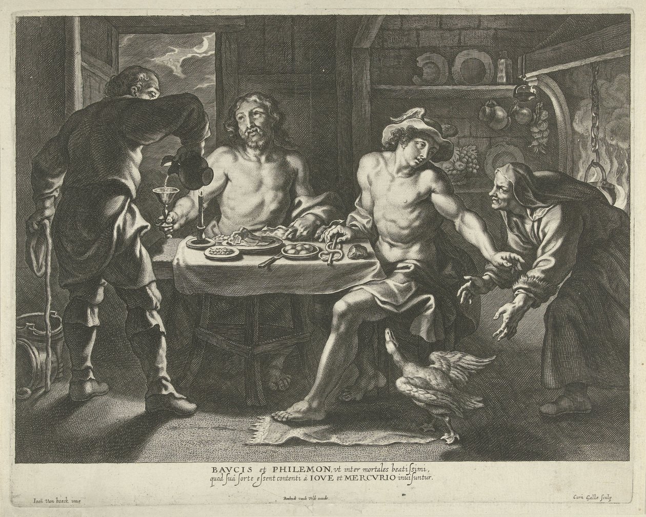 Jupiter a Merkur v domě Filemona a Baucis od Cornelis Galle (I)