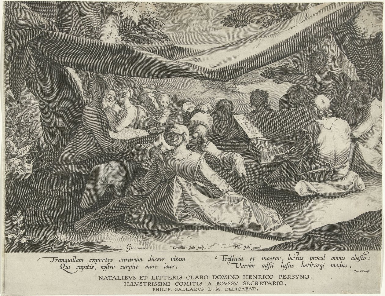 Hudební společnost s mužem za virginal od Cornelis Galle (I)