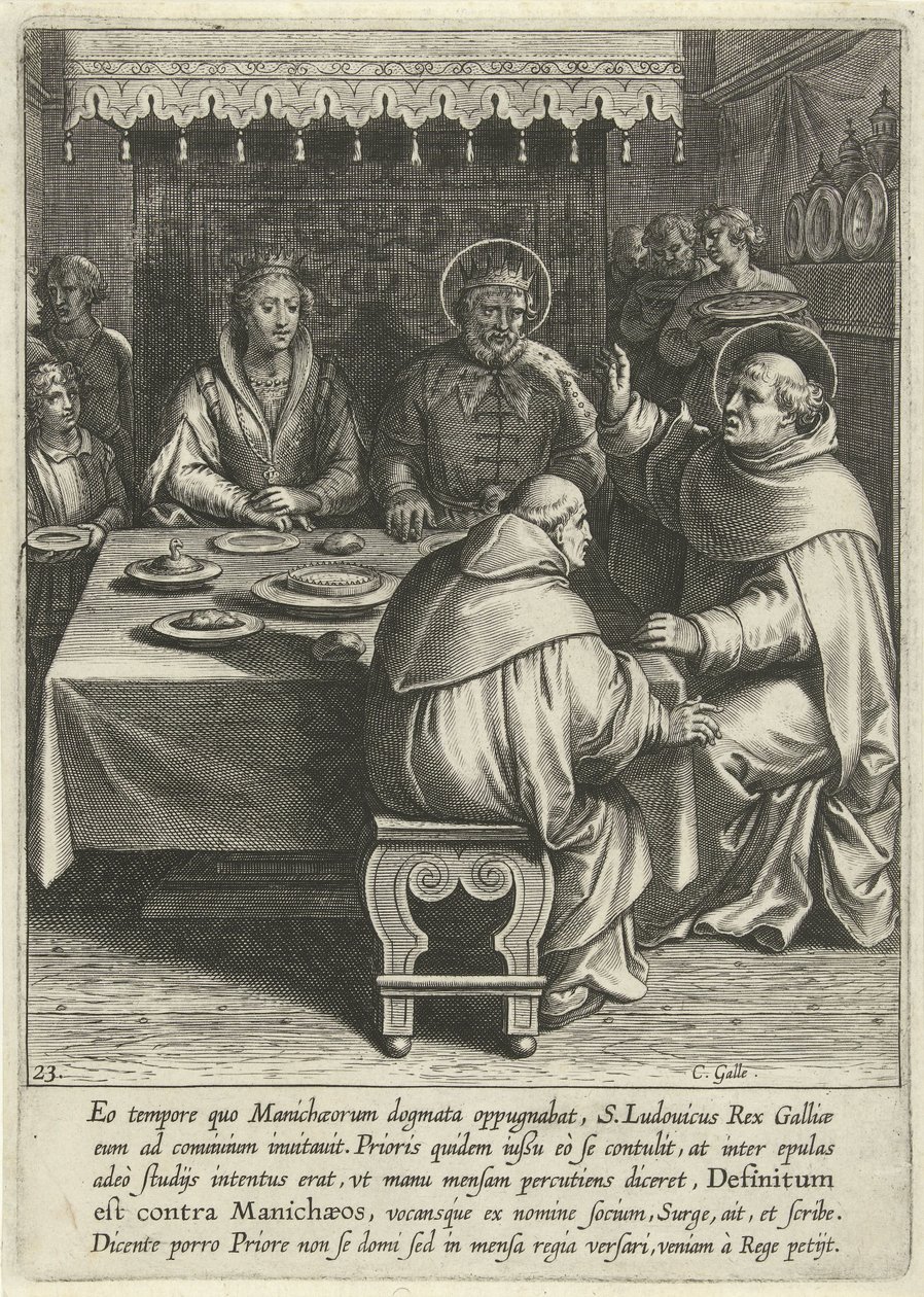 Tomáše na dvoře francouzského krále Ludvíka Život svatého Tomáše Akvinského (název série) od Cornelis Galle (I)