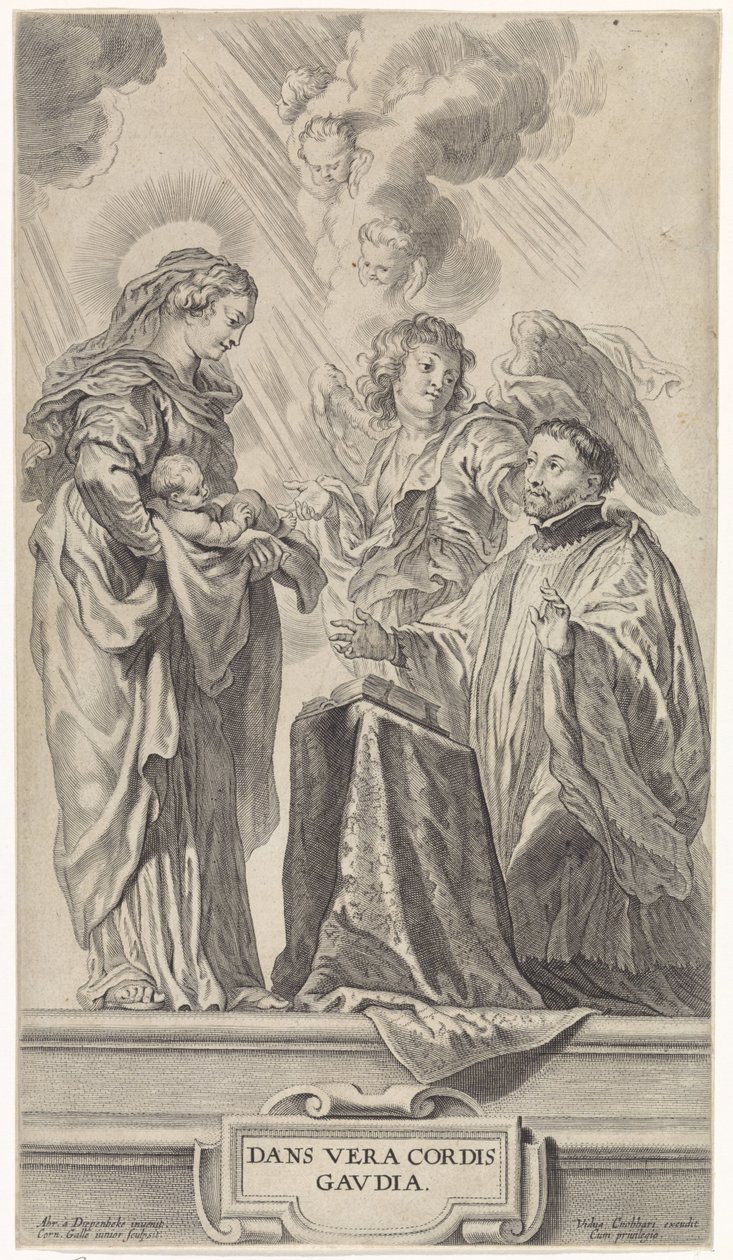 Neznámý světec (Ignác z Loyoly?) klečí před Marií s dítětem od Cornelis Galle (II)