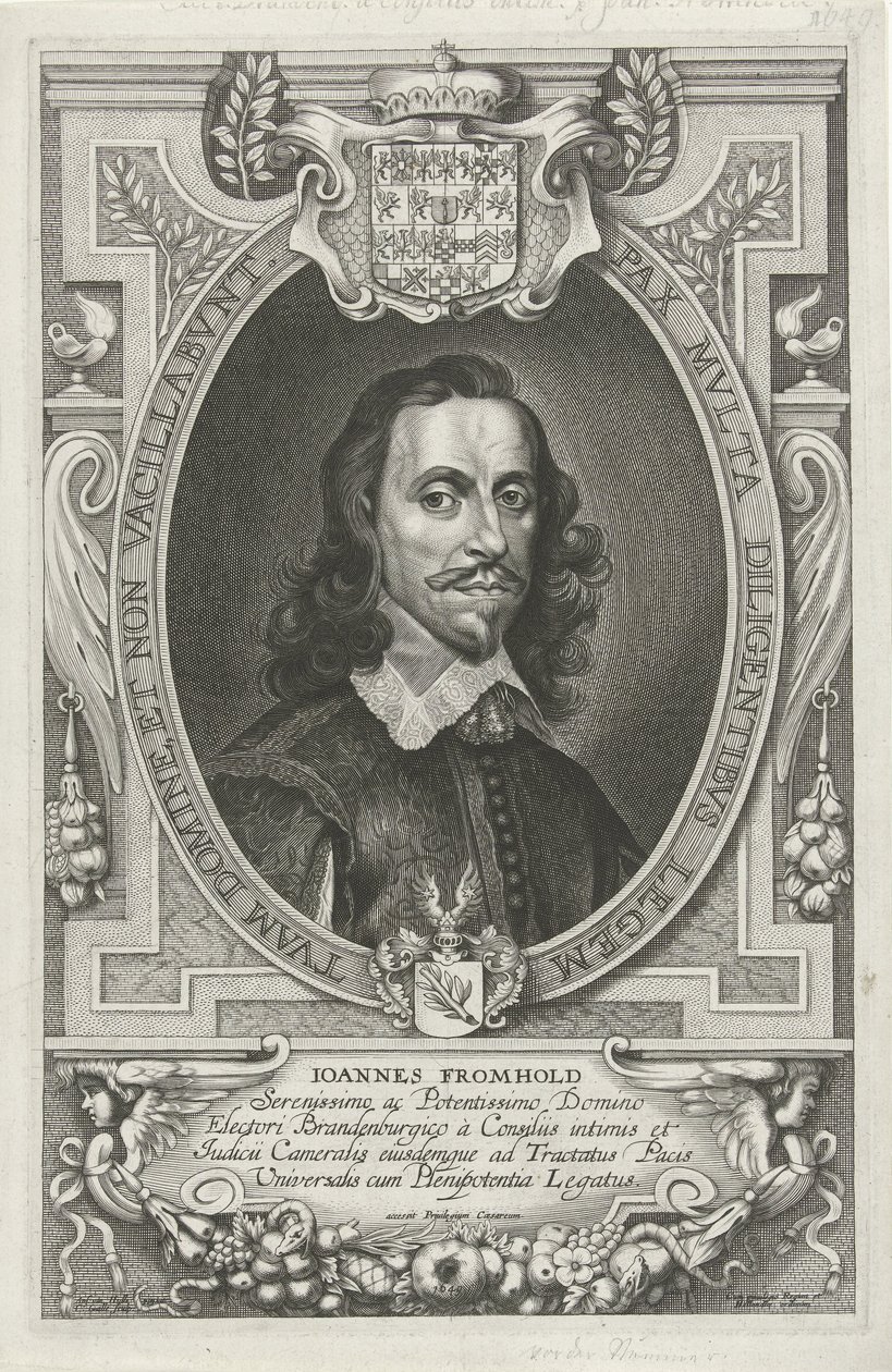 Portrét van Johanna Fromholda Nejslavnější vyslanci křesťanského jména pro uklidnění světa, klášter a Osnabruga (...) (název série) od Cornelis Galle (II)
