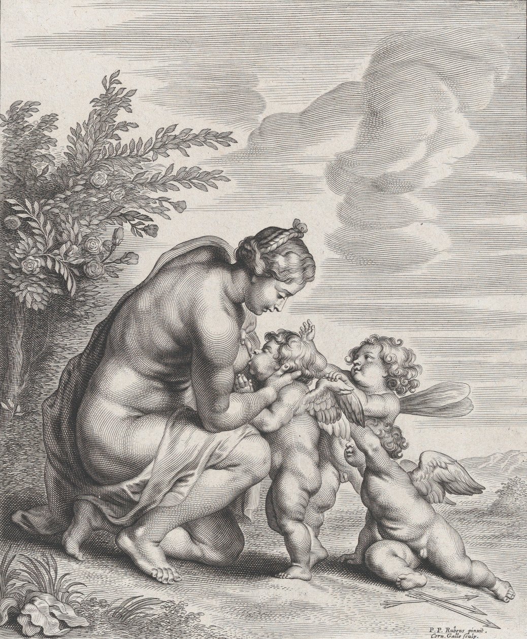 Venuše kojící tři Amory v krajině, ca. 1627-78. od Cornelis Galle II