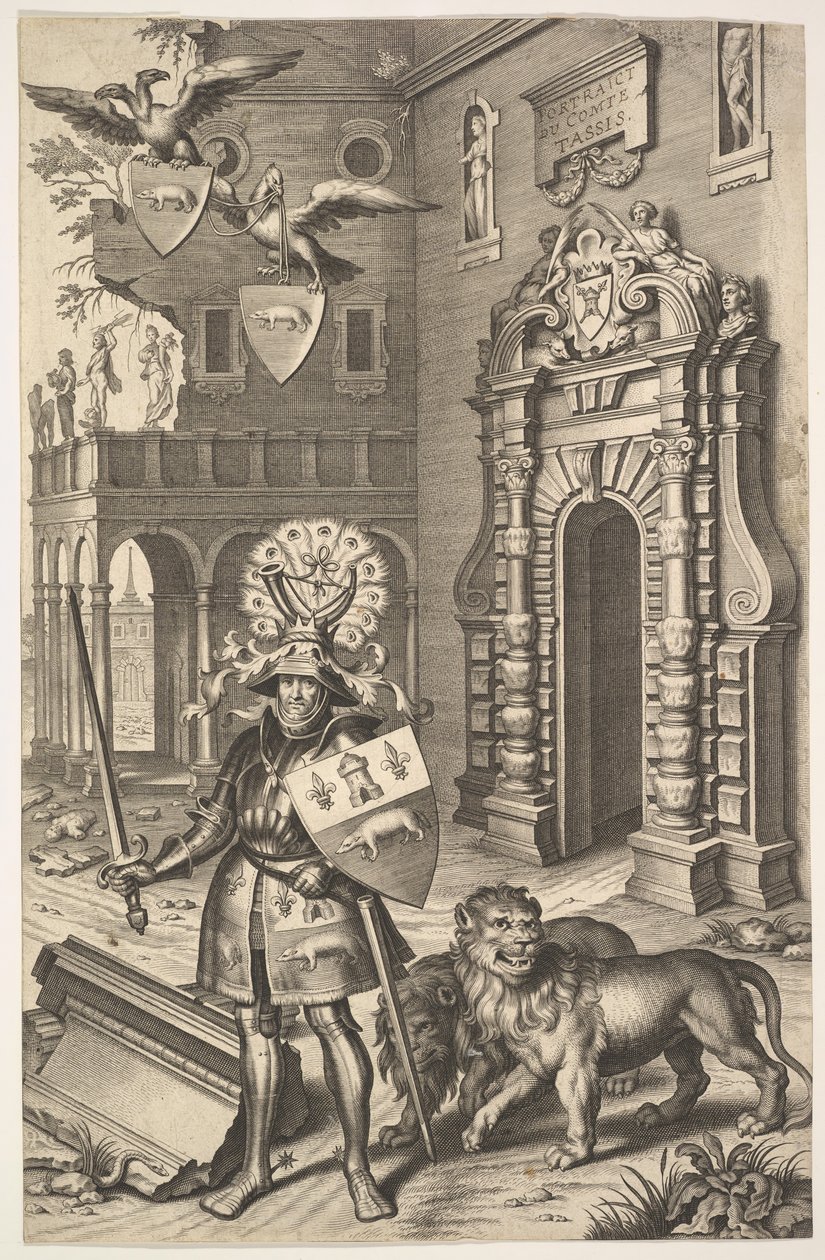 Ilustrace Alegorický portrét hraběte Tassise od Jean Jacques Chifflet, Les marques ..., 1645. od Cornelis Galle I