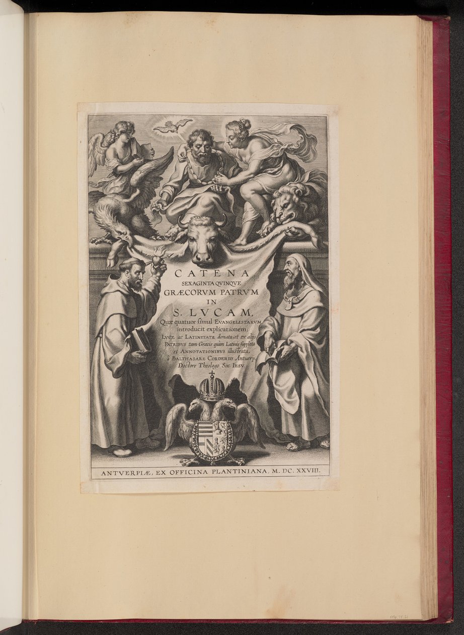 Titulní stránka pro Balthasar Cordier, Catena Saginta Qvinqve Graecorvm Patrvm v S. Lvcam... od Cornelis Galle I after Sir Peter Paul Rubens