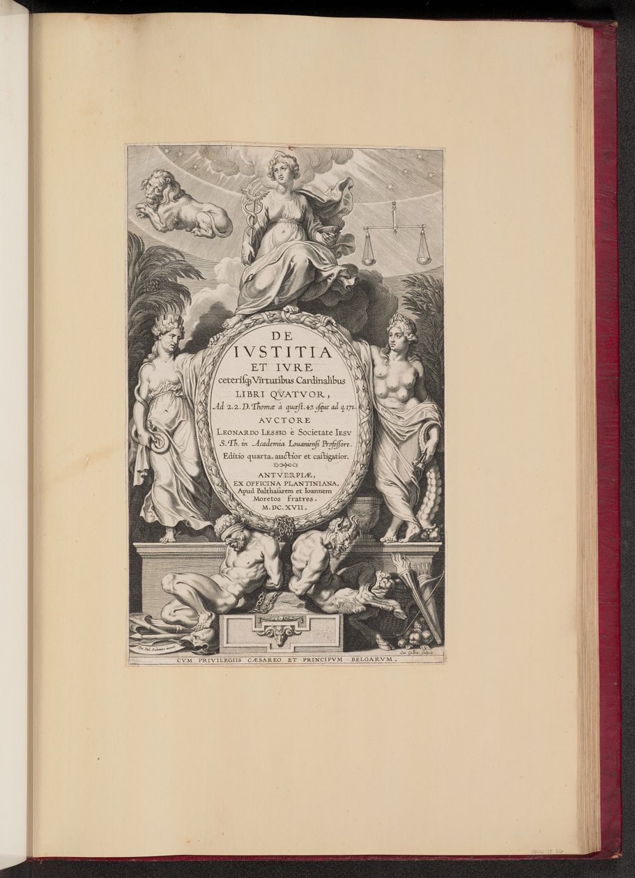Titulní strana pro Leonarda Lessia, De Ivstitia et Ivre... od Cornelis Galle I after Sir Peter Paul Rubens