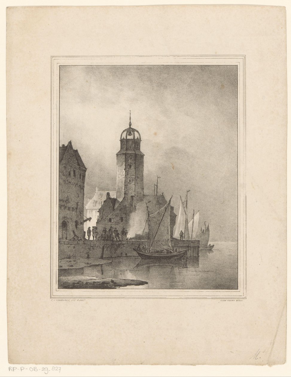 Plachetnice kotví ve městě od Cornelis Gerrit Verburgh