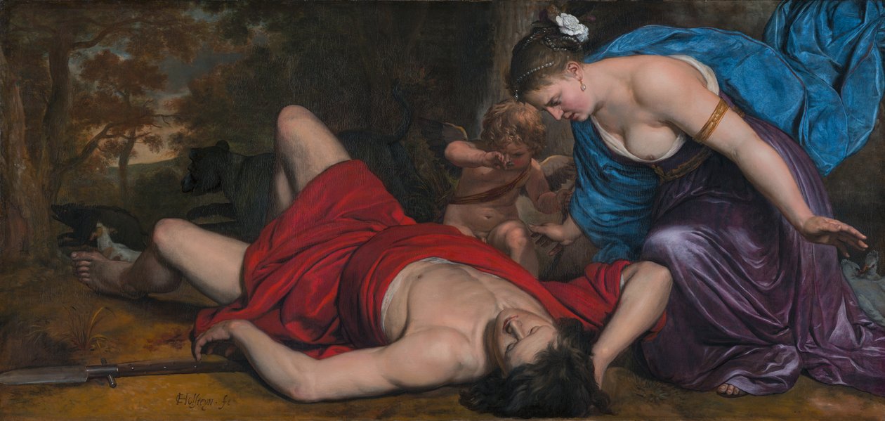 Venuše a Amor oplakávají mrtvého Adonise. od Cornelis Holsteyn