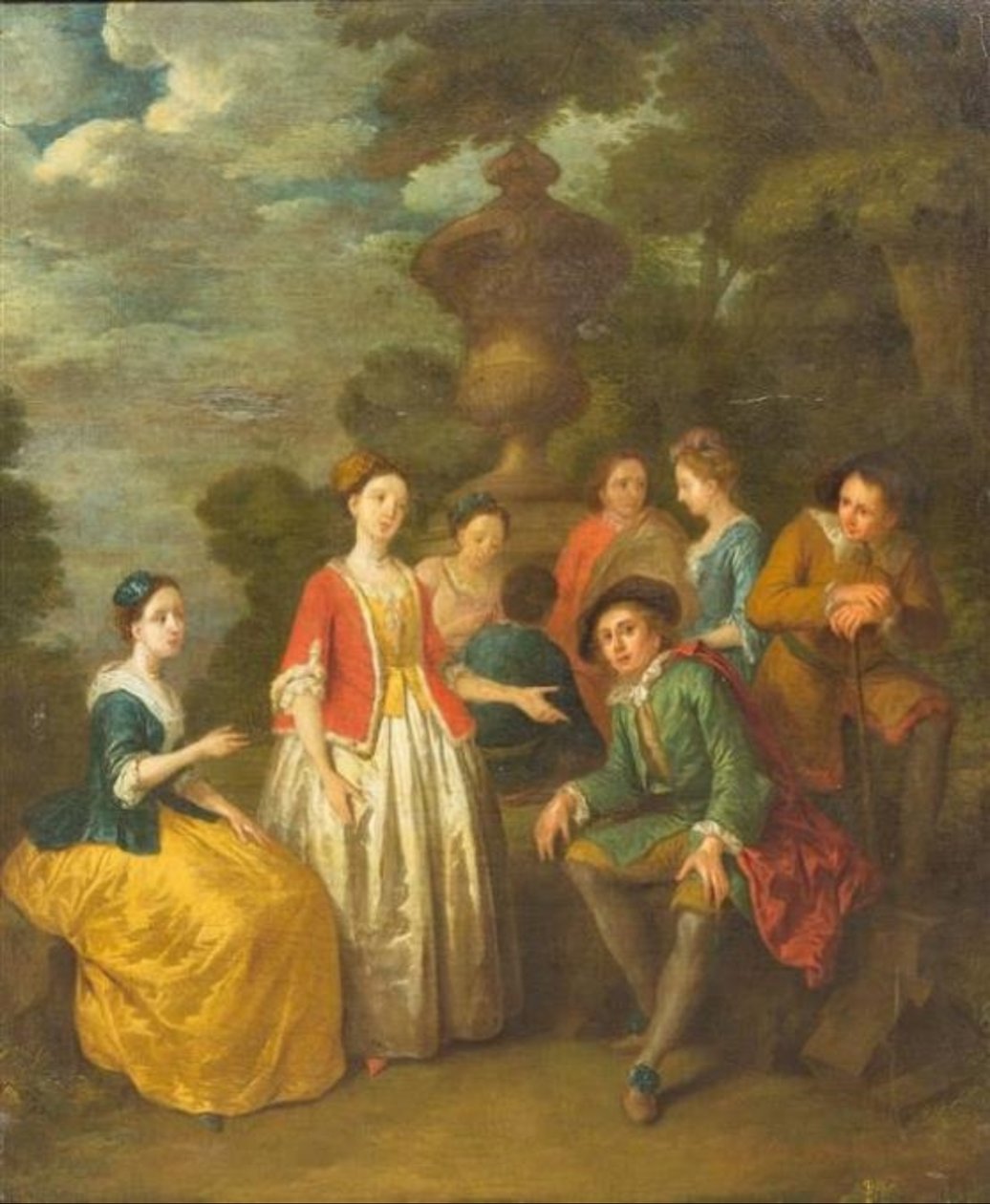 Sedící pán s ostatními u sloupu od Cornelis Joseph d