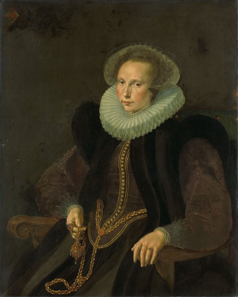 Nizozemsky: Griete Jacobsdr van Rhijn (1585-1652). Manželka Jacoba Cornelisze Banjaerta, zvaného van Neck Portrét Griete Jacobsdr van Rhijn (1585-1652). Manželka Jacoba Cornelisze Banjaerta, zvaného van Neck od Cornelis Ketel
