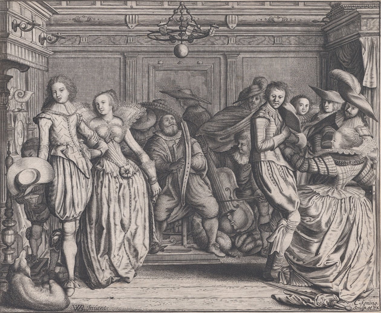 Interiér s tanečními páry a hudebníky, ca. 1620. od Cornelis Koning