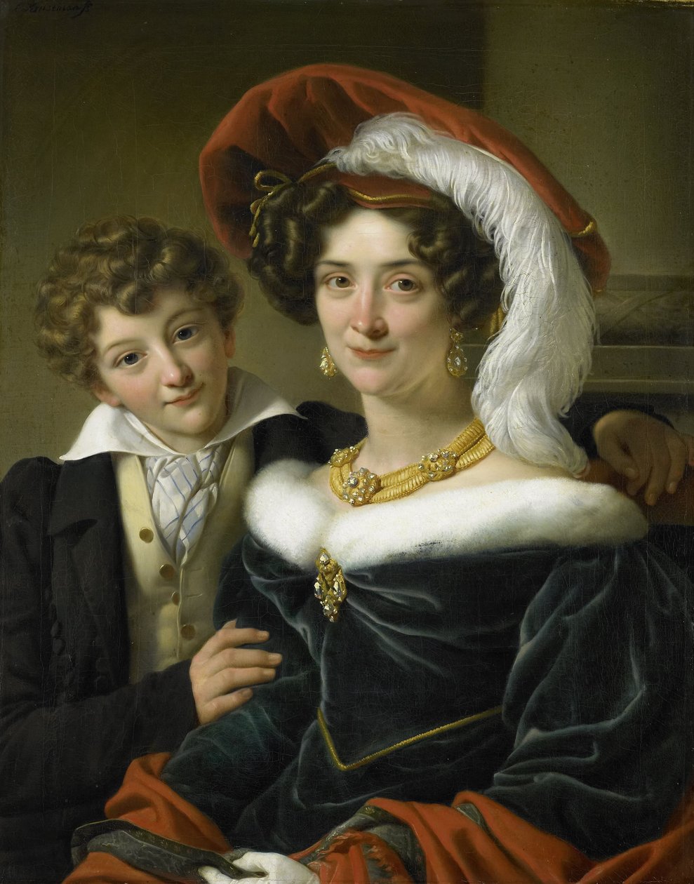 Rudolphina Wilhelmina Elizabeth de Sturler (1798-1873), druhá manželka hraběte Johannese van den Bosch, se svým synem Richardem Leeuwenhartem, 1829 od Cornelis Kruseman