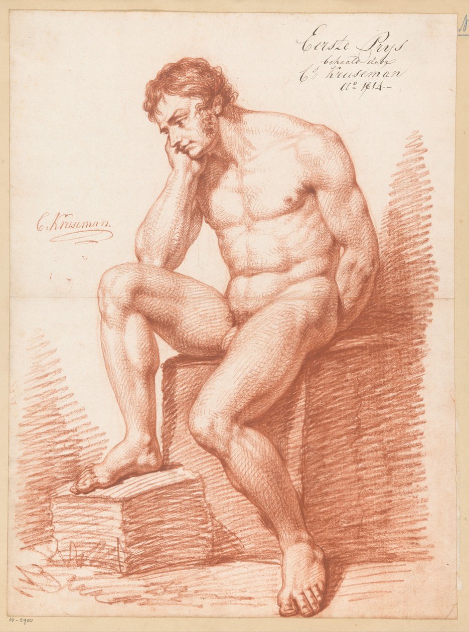 Sedící mužský akt, při pohledu zepředu (1. cena 1814) od Cornelis Kruseman
