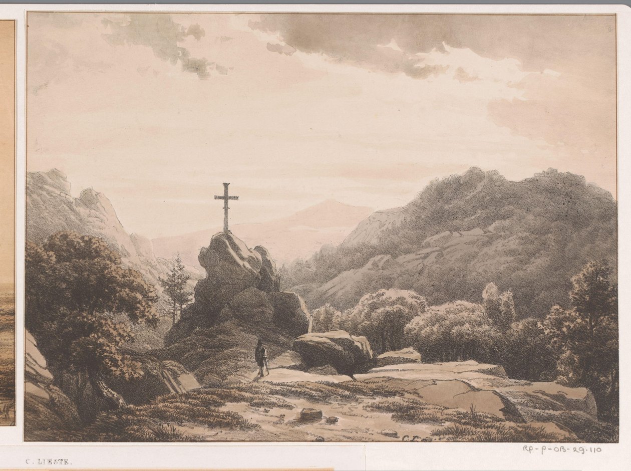 Horská krajina s křížem na skále od Cornelis Lieste