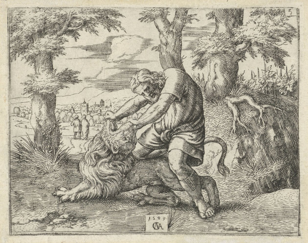Samson zabije lva Historie Samsona (název série) od Cornelis Massijs