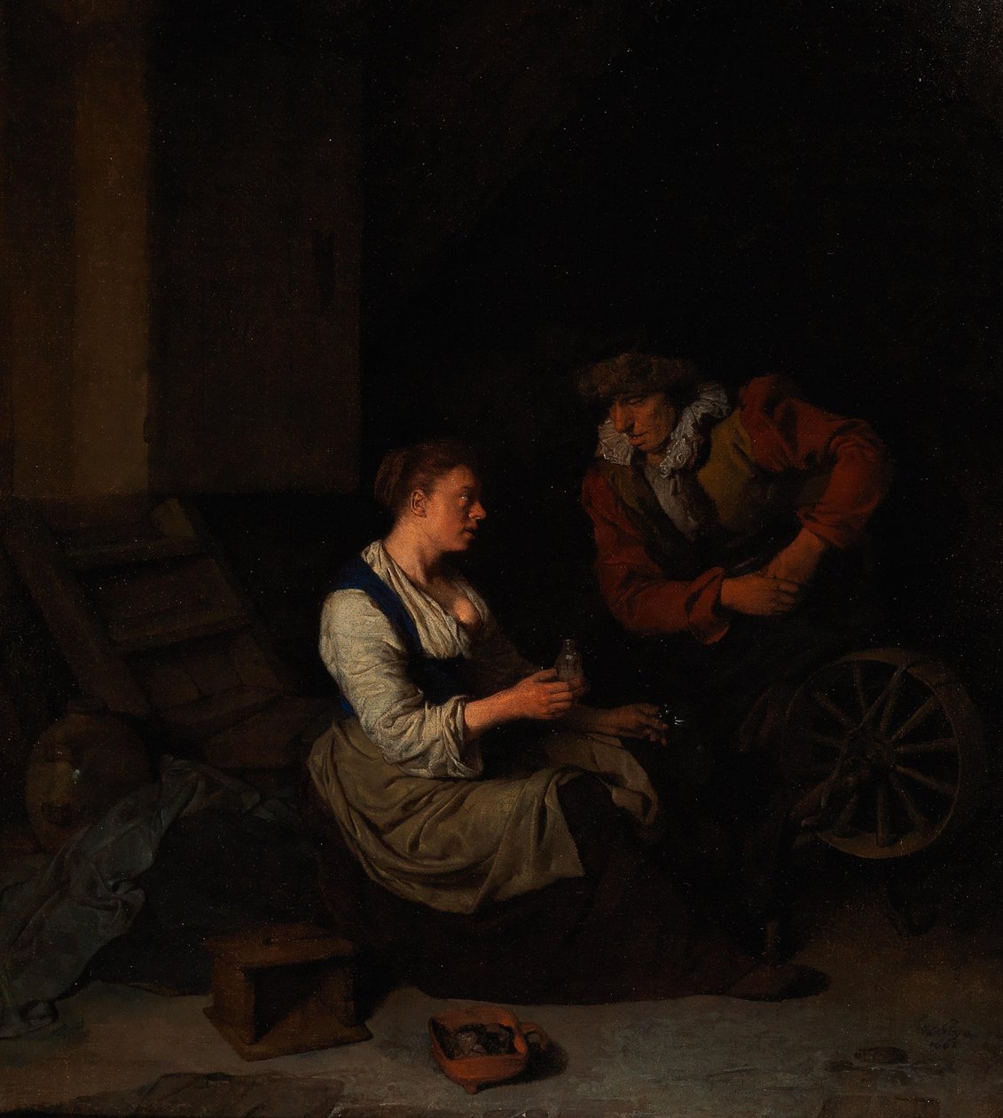Kavalír a žena u kolovratu, 1662. od Cornelis Pietersz. Bega
