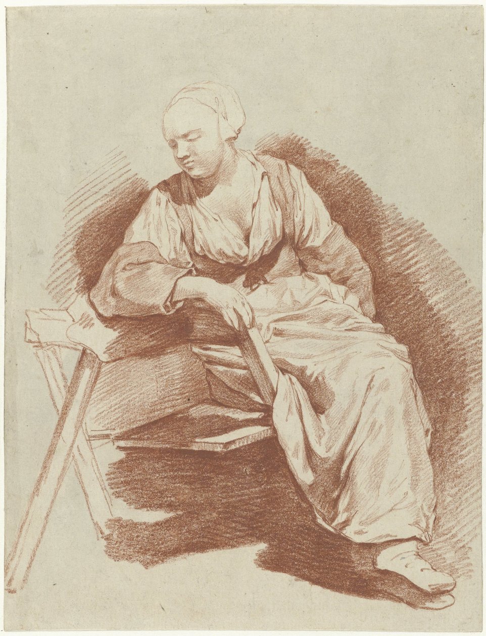 Studie sedící ženy, opírající se o pravou paži od Cornelis Pietersz. Bega