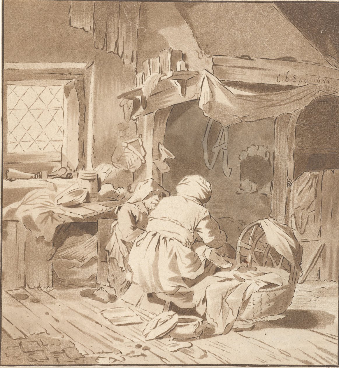Interiér statku se dvěma ženami od Cornelis Ploos van Amstel (signed by artist)