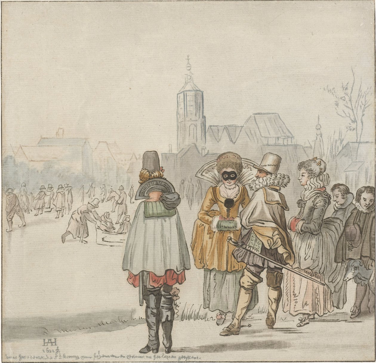 Elegantní společnost na ledě od Cornelis Ploos van Amstel (signed by artist)