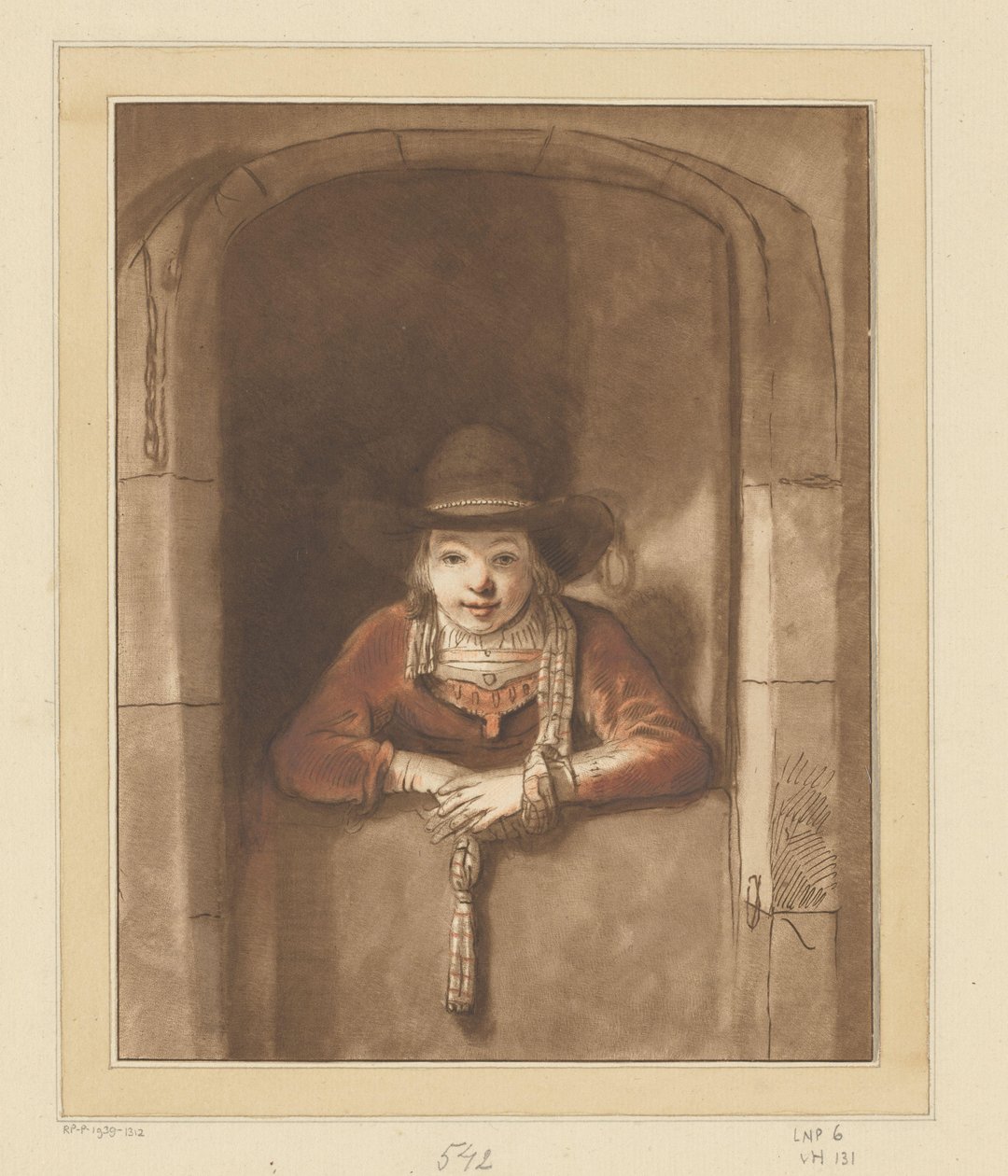 Chlapec naklánějící se nad spodními dveřmi od Cornelis Ploos van Amstel (signed by artist)