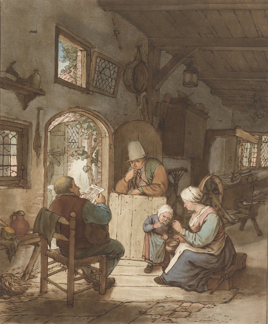 Čtečka novin v interiéru od Cornelis Ploos van Amstel (signed by artist)