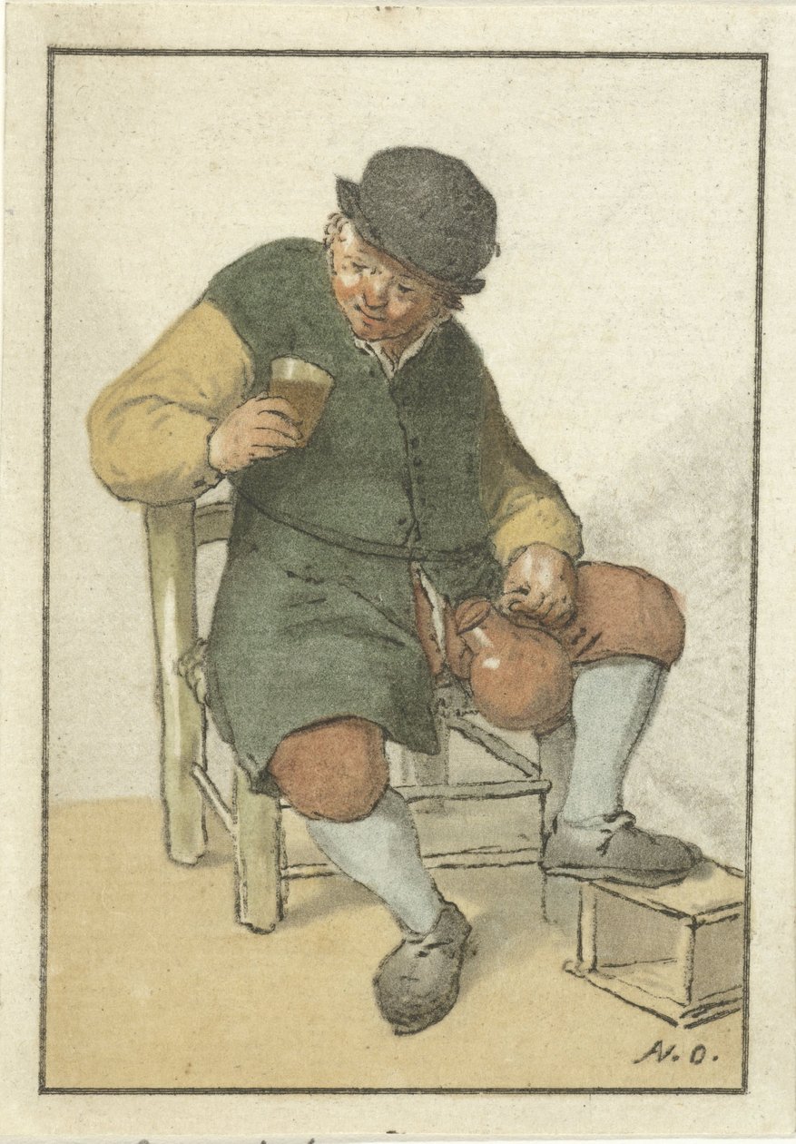 Sedící farmář s džbánem od Cornelis Ploos van Amstel (signed by artist)