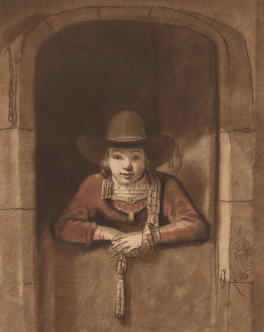 Boy Leaning over a Lower Door, 1763, publikoval 1765. od Cornelis Ploos van Amstel