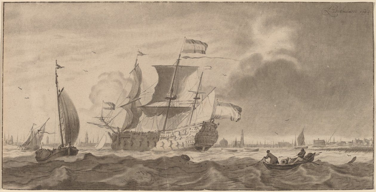 Válečná loď v Y, 1768 od Cornelis Ploos van Amstel