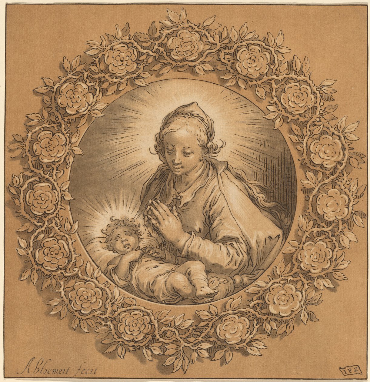 Madonna a dítě od Cornelis Ploos van Amstel after Abraham Bloemaert
