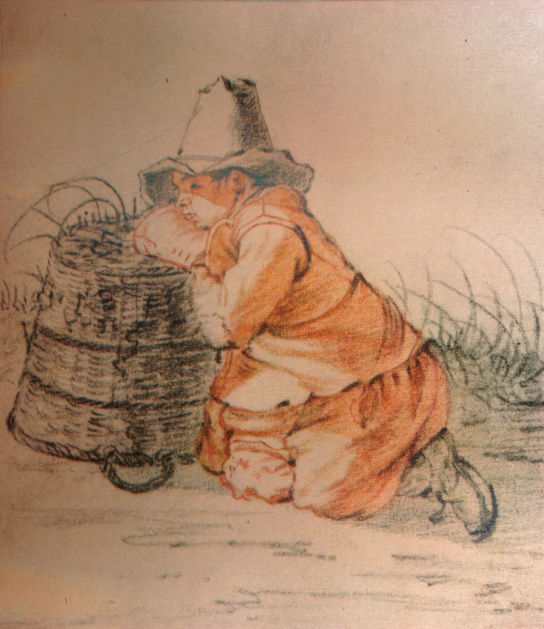 Chlapec odpočívá na koši, 17. století, 1929 od Cornelis Saftleven