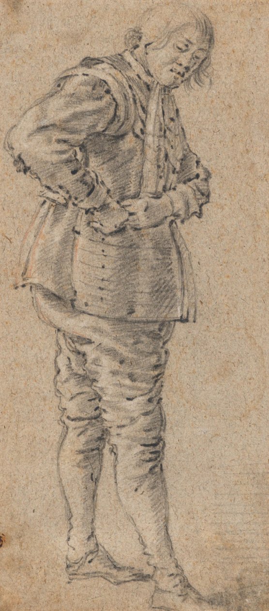 Stojící muž oblékající si brnění od Cornelis Saftleven