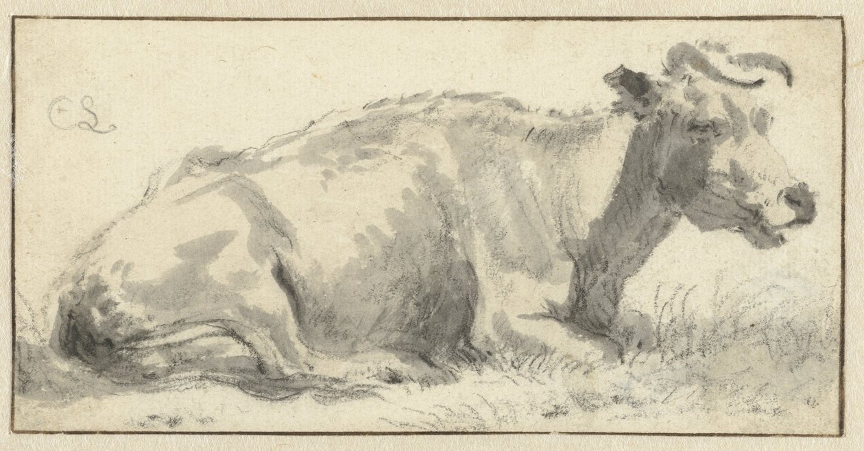 Ležící kráva, vpravo od Cornelis Saftleven