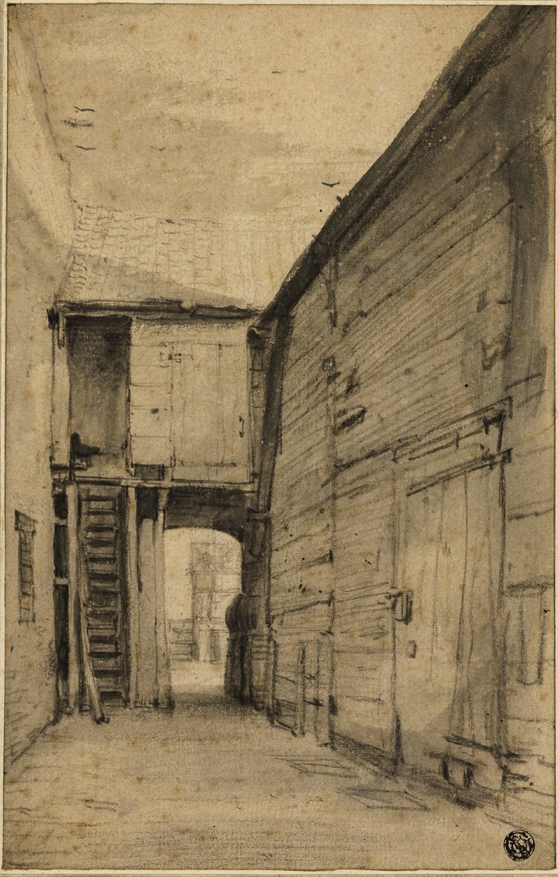 Dvůr starého domu od Cornelis Saftleven