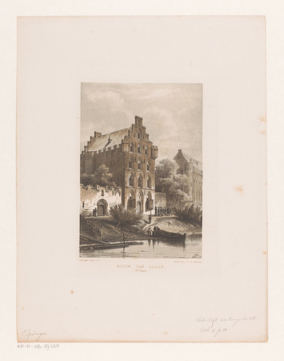 Domy podél vody Houses of Nobles (13. století) (název na objektu) od Cornelis Springer