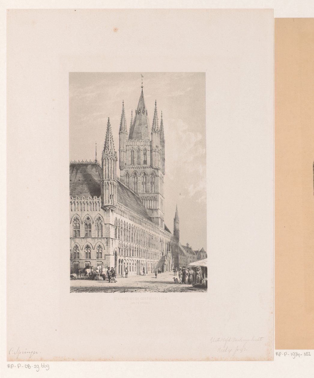 Sukiennice v Ypres Radnice ze třináctého století (Halte Yperen) (název na objektu) od Cornelis Springer