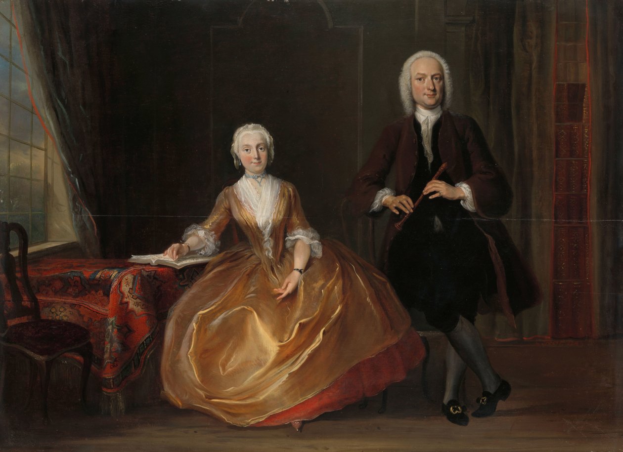 Pár tvoří hudbu Cornelis Troost (1696-1750), olej na panelu, 1743 od Cornelis Troost